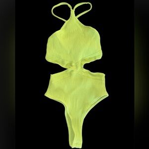 Zara Lime green Ribbed One-Piece bodysuit open back size small